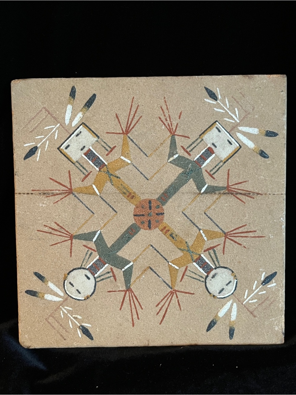 Vintage Southwest NAVAJO SAND ART “healing People “ Painting Robert Curtiss